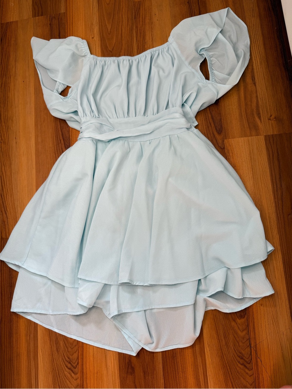 Exelle Light Blue Tiered Off-Shoulder Girls' Dress